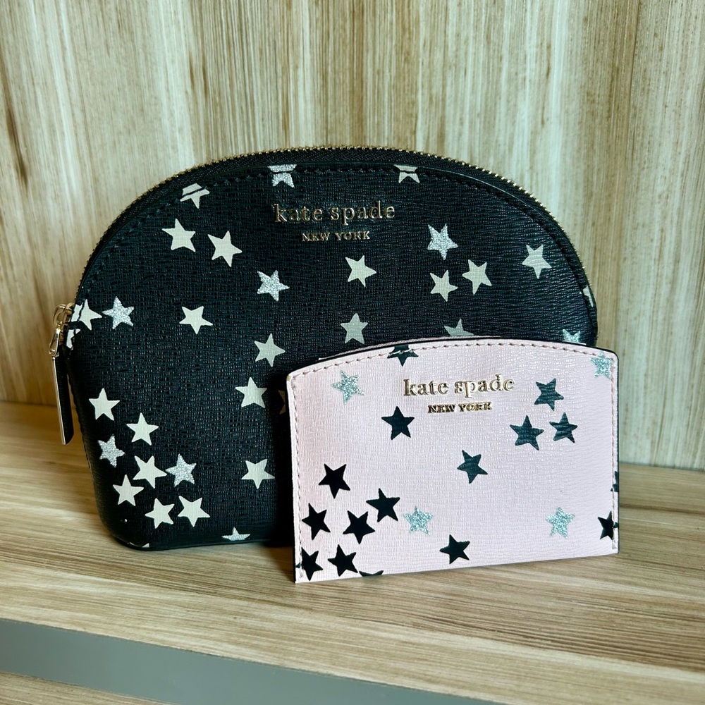 Kate Spade New York Confetti Stars Dome Cosmetic Case & Card Holder Set